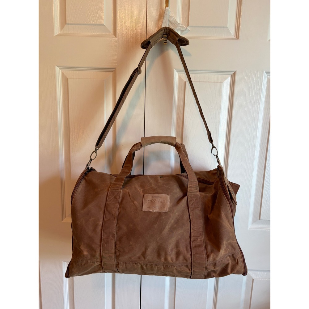 Southern Marsh Waxed Canvas Duffel Bag Brown Leather Trim Weekend Travel Bag